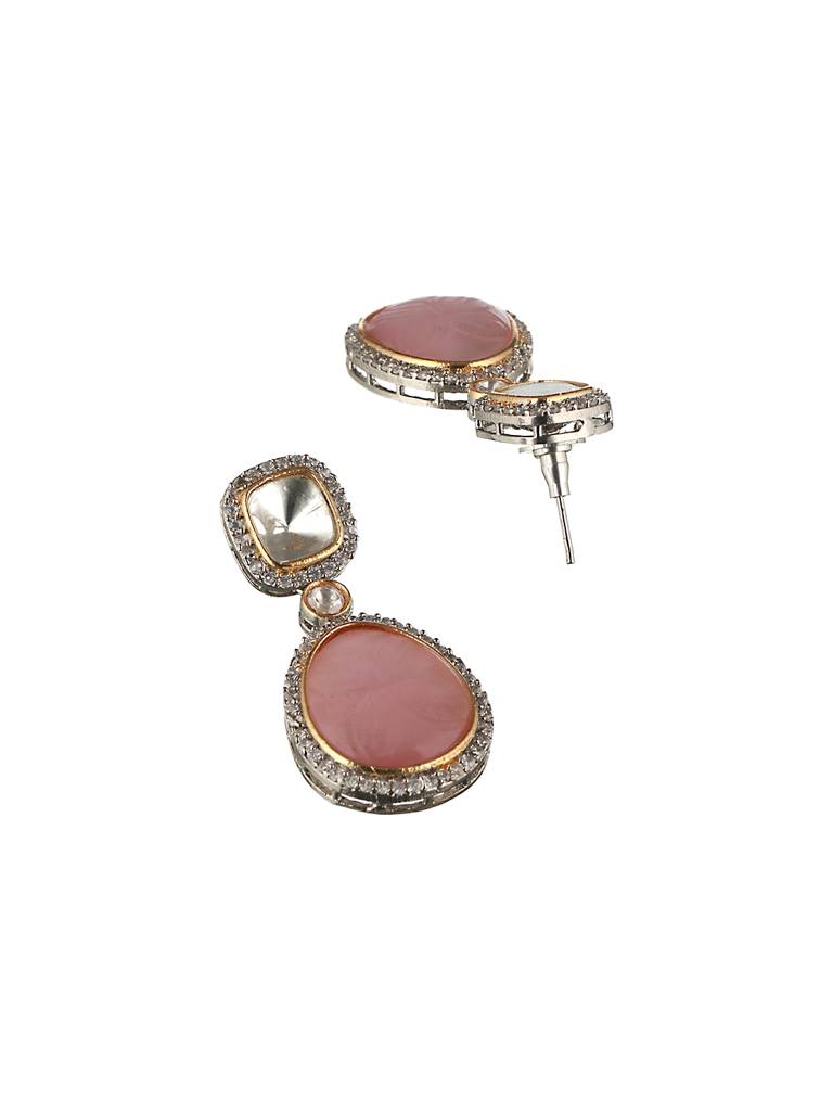 Gold Oxidised Pink Mossanite Handcrafted Drop Earrings : SJER2072