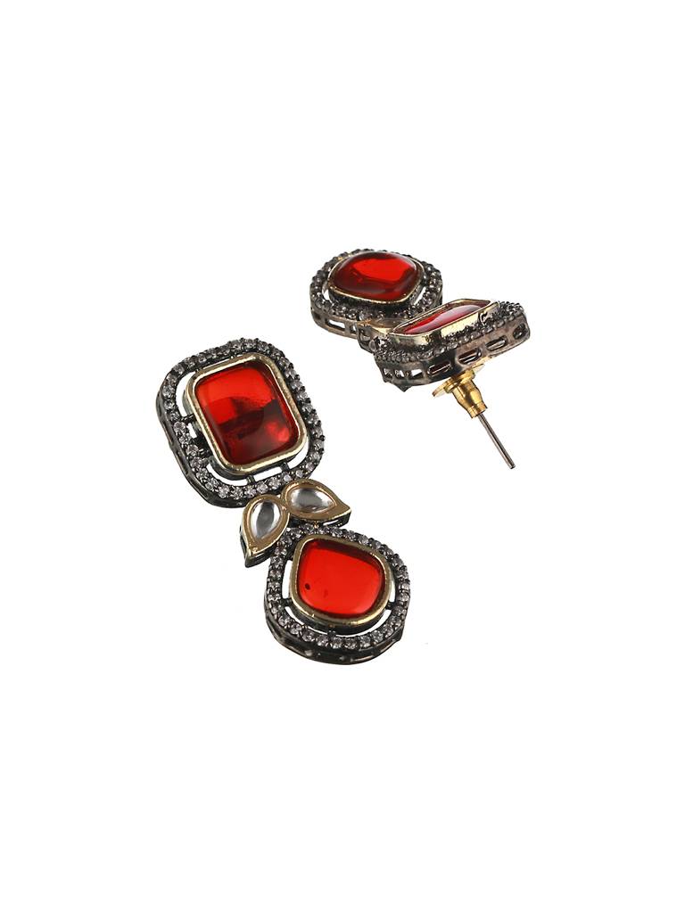 Gold Oxidised Red Ruby Handcrafted Statement Earrings : SJER2073