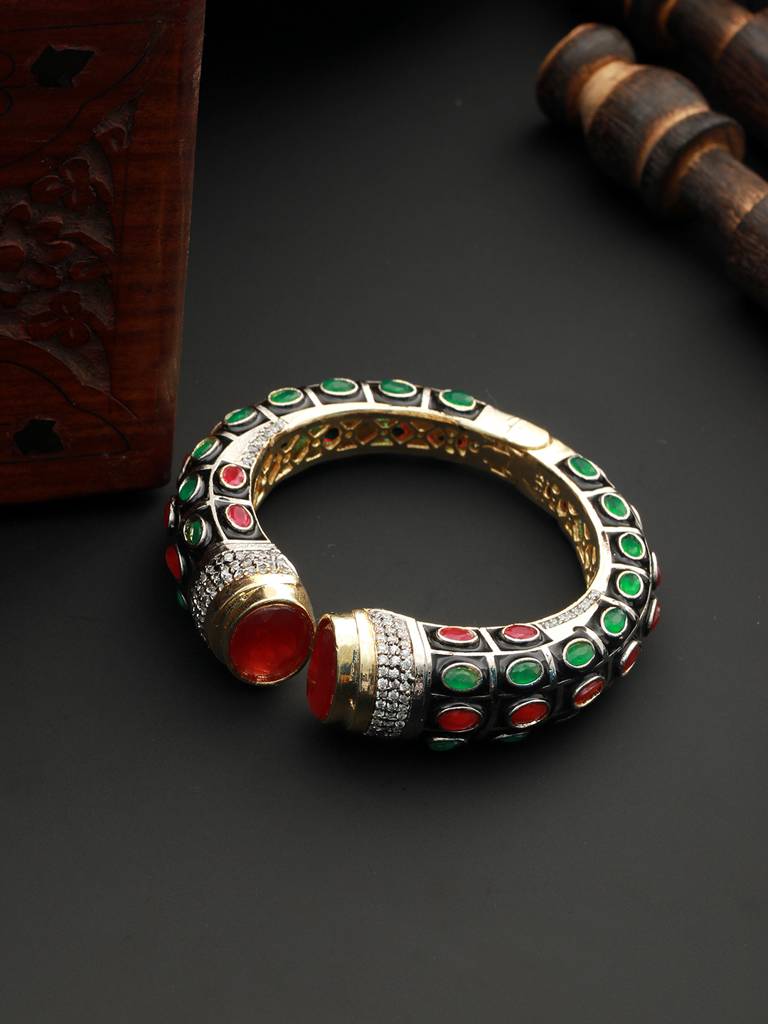 Enamelled Multicoloured Ad Studded Statement Cuff : SJBR2075