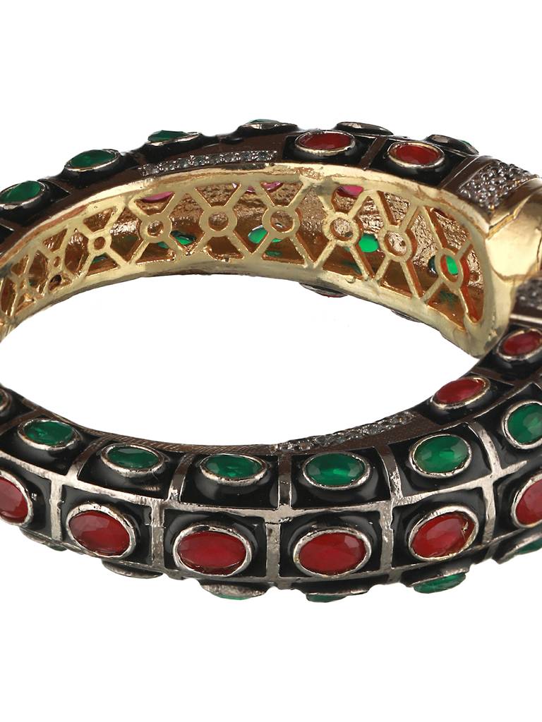 Enamelled Multicoloured Ad Studded Statement Cuff : SJBR2075