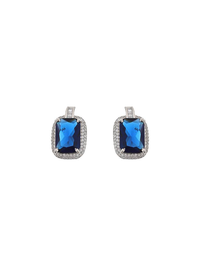 Silver Plated Blue Cz Studded Statementjewellery Set : SJNK2079