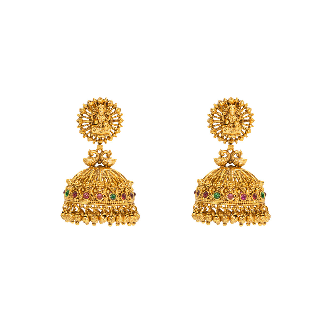 Divine  Maa Lakshmi Temple Jhumka With Peacock R-2027 : R-2027