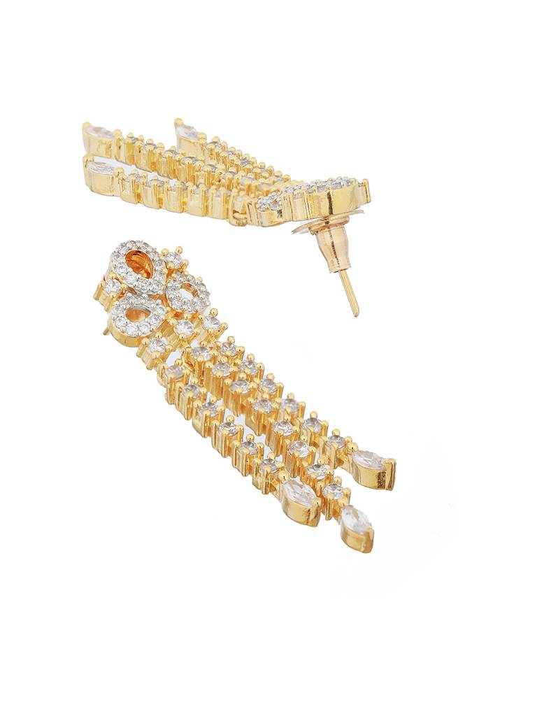 Gold Polished White Cz Studded Contemporary Jewellery Set : SJNK2082