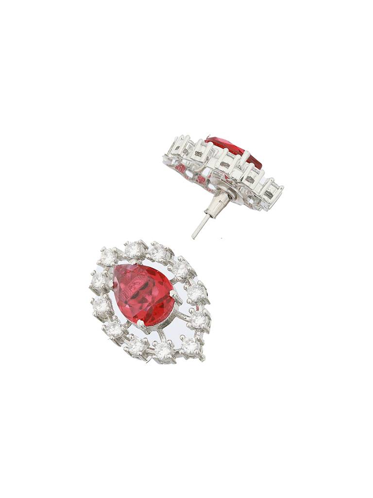 Silver Plated Red Cz Studded Minimal Delicate Jewellery Set : SJNK2085