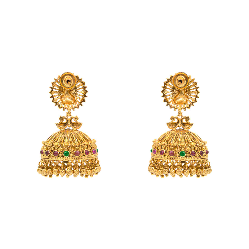 Divine  Maa Lakshmi Temple Jhumka With Peacock R-2027 : R-2027