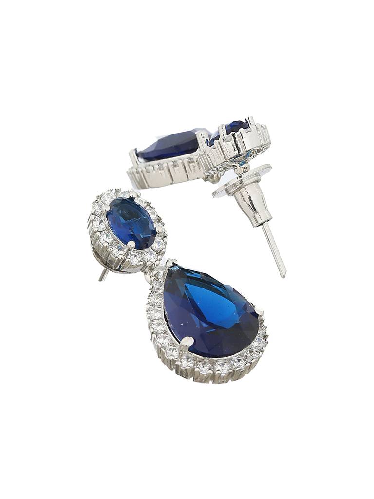 Silver Plated Blue Cz Studded Minimal Luxe Jewellery Set : SJNK2094