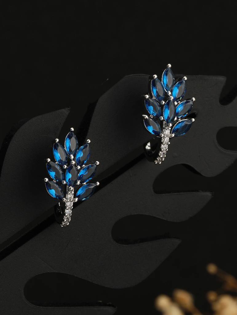 White Rhodium Blue Ad Studded Minimal Studs Earrings : SJER2096