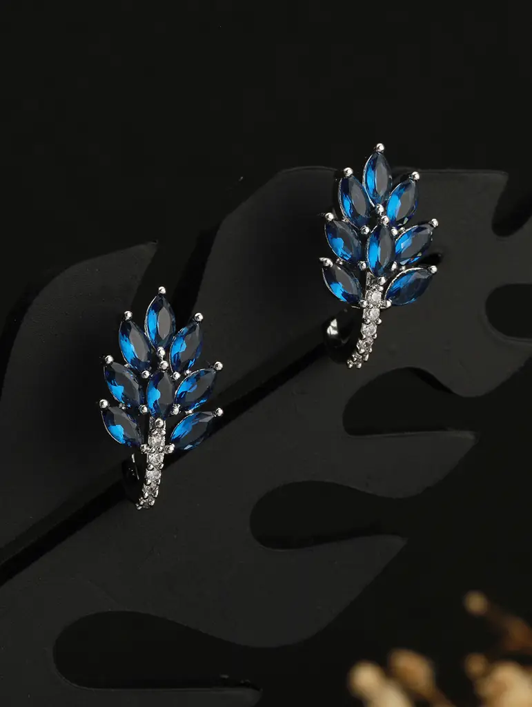 White Rhodium Blue Ad Studded Minimal Studs Earrings