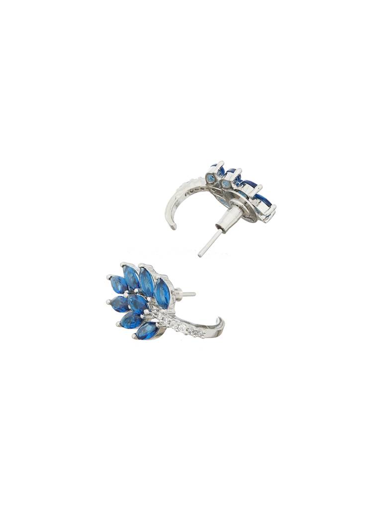 White Rhodium Blue Ad Studded Minimal Studs Earrings : SJER2096