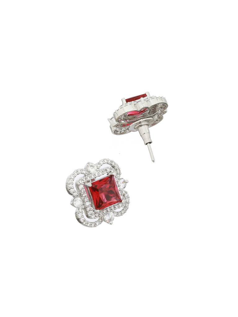 Silver Plated Red Ad Studded Minimal Studs Earrings : SJER2097