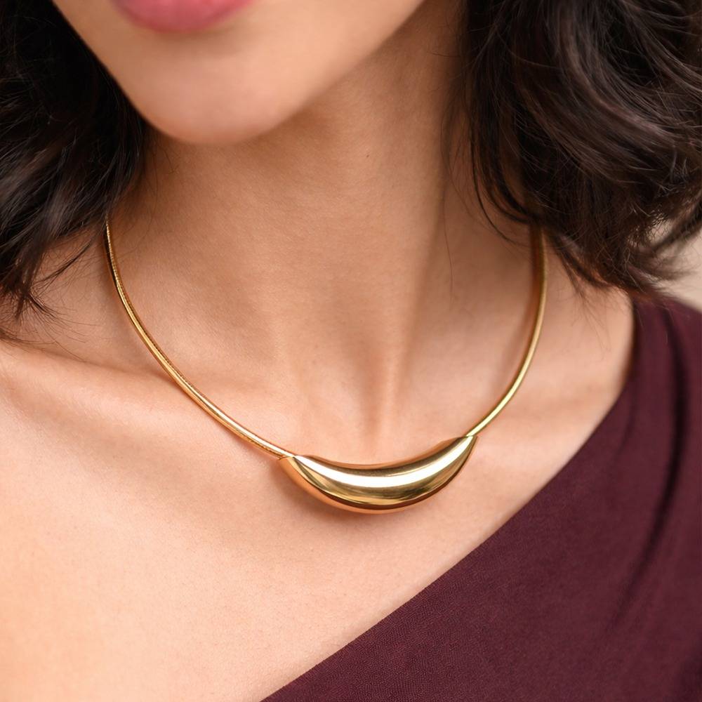 Minimal Solstice Arc Necklace |Skin Safe, Elegant Occasion/Party Wear : 100499