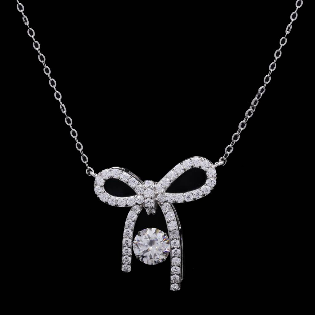 Pure 925 Silver Bow Moissanite Pendant For Women : SYM-0744