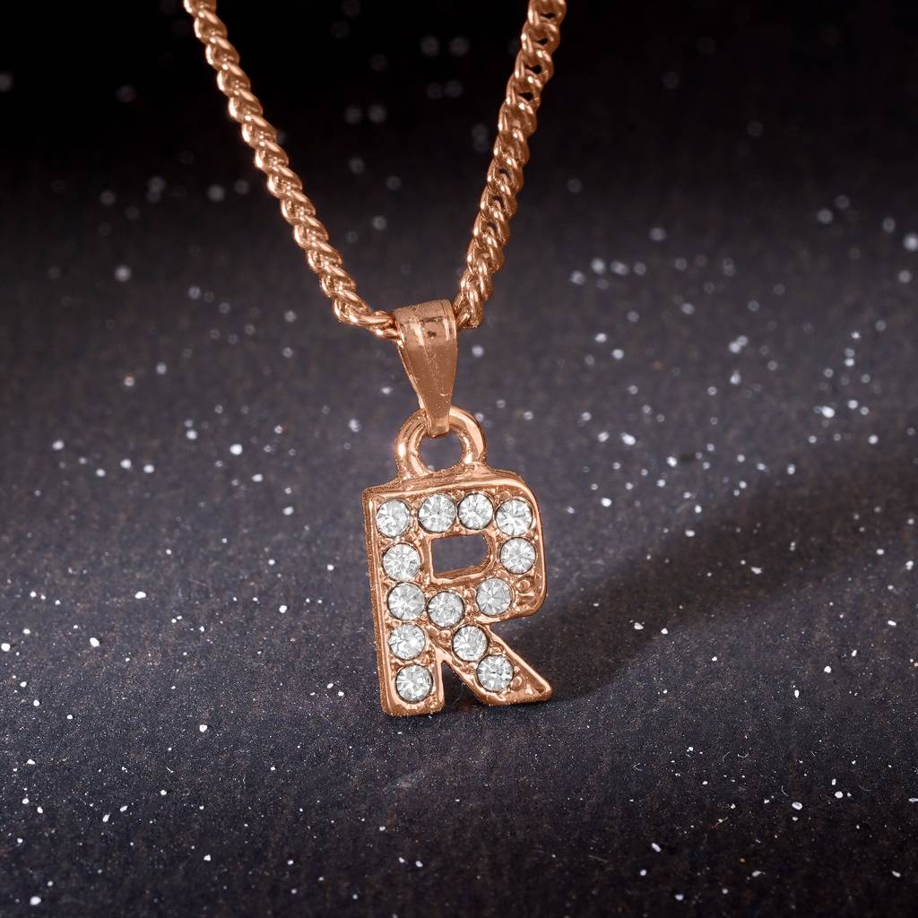 Estele Rose Gold Plated Premium Bijou Letter Pendant With Crystals For Girl'S & Women : 1017-RG-RPENDANT