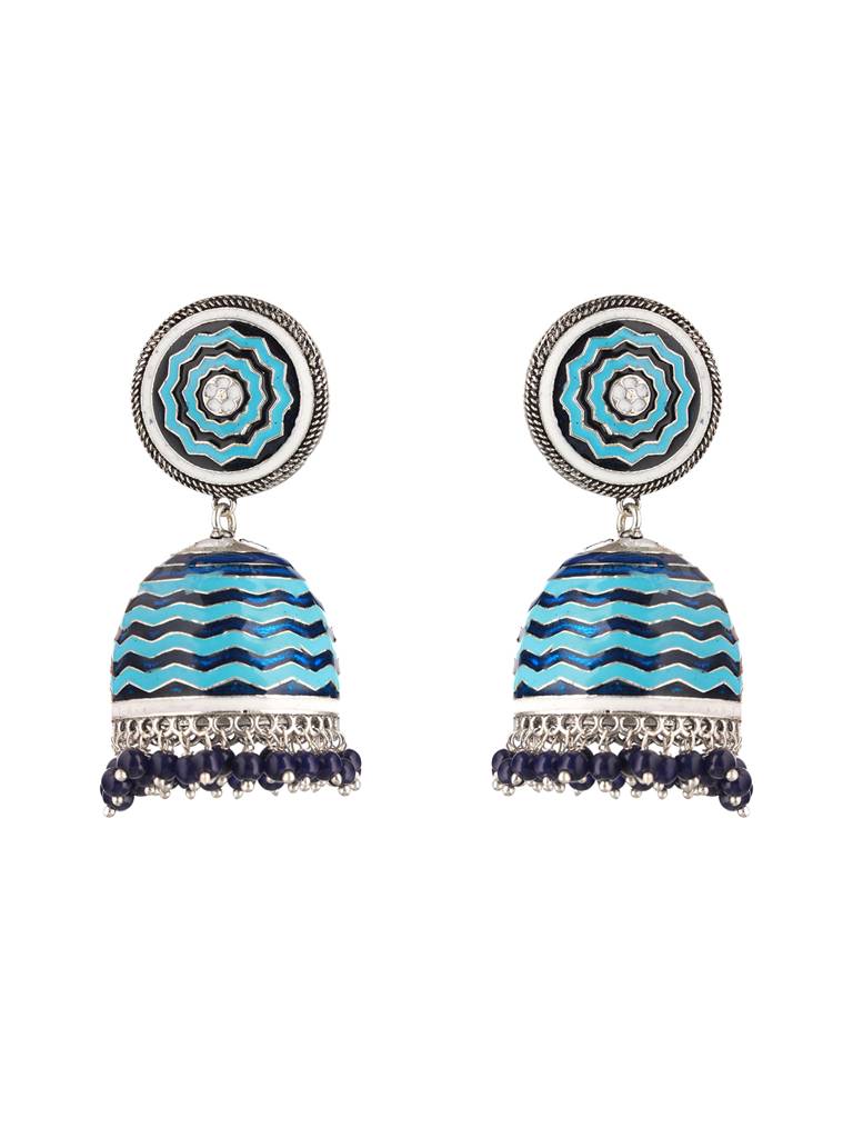 Blue Enamelled Handcrafted Jhumka Earrings : SJER2100