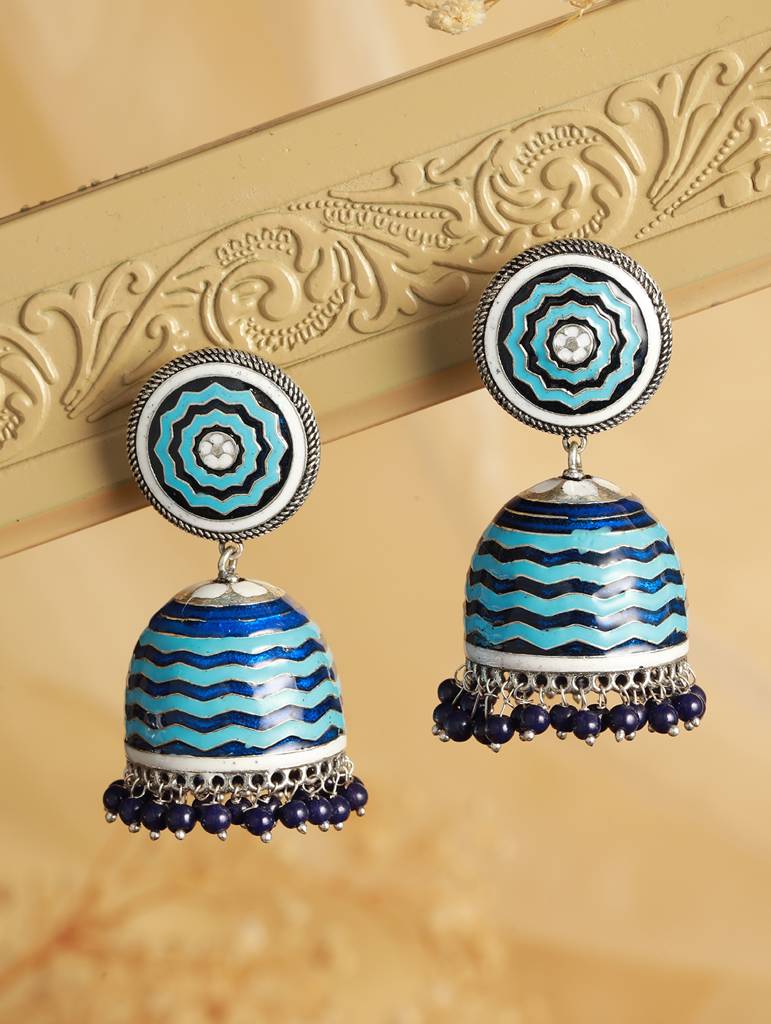 Blue Enamelled Handcrafted Jhumka Earrings : SJER2100