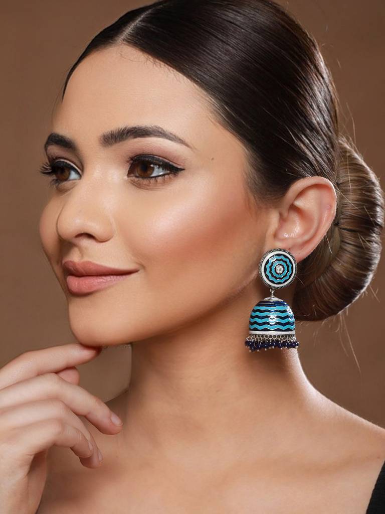 Blue Enamelled Handcrafted Jhumka Earrings : SJER2100