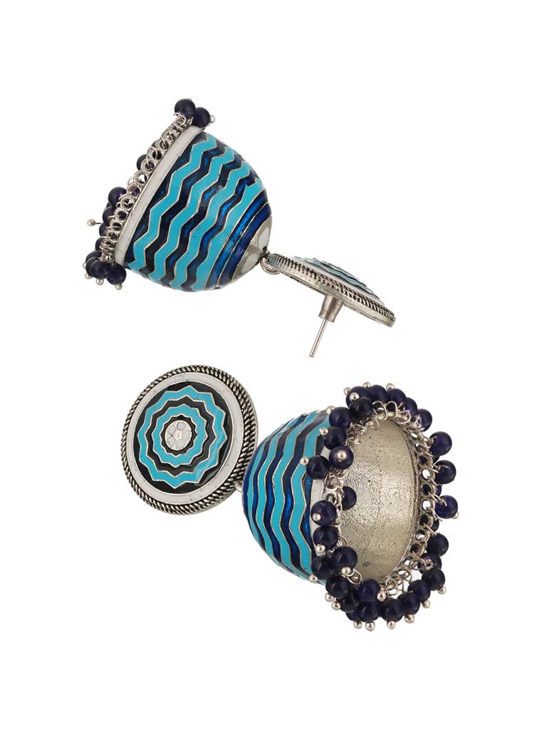 Blue Enamelled Handcrafted Jhumka Earrings : SJER2100