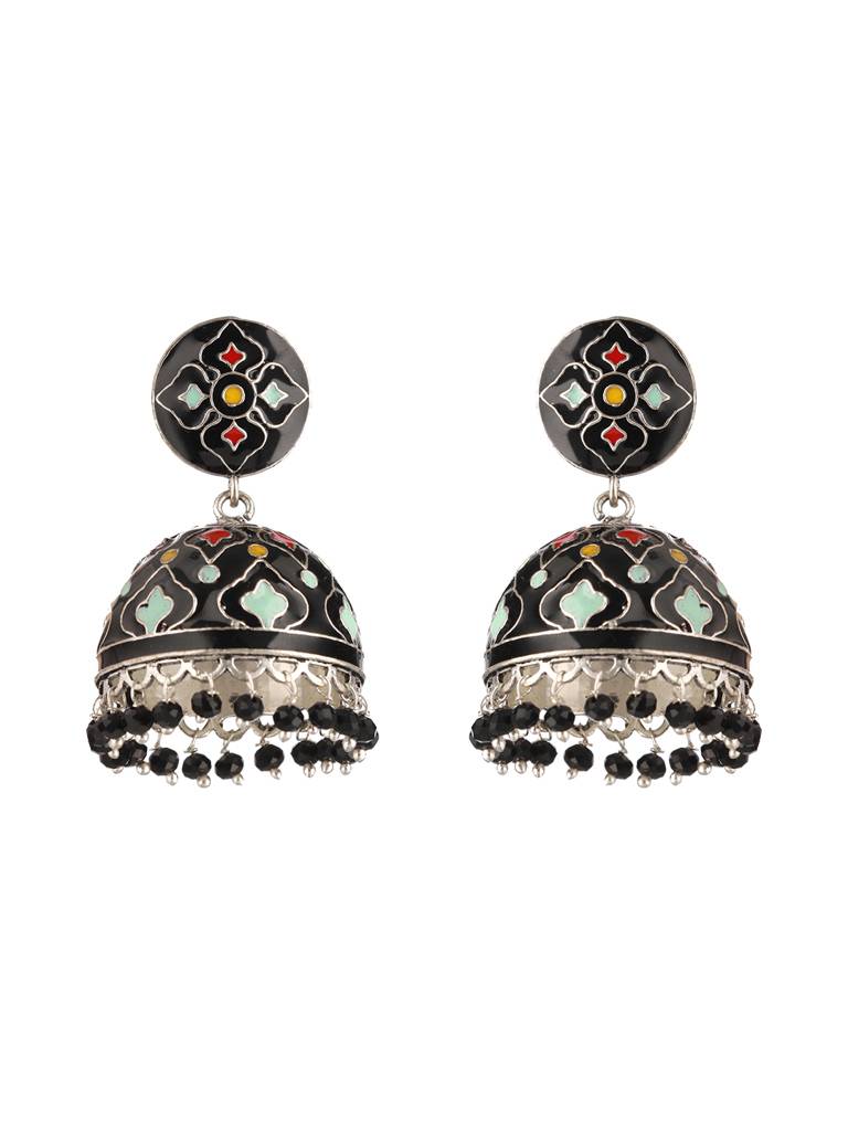 Black Designer Handpainted Jhumka Earrings : SJER2101