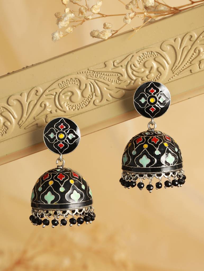 Black Designer Handpainted Jhumka Earrings : SJER2101