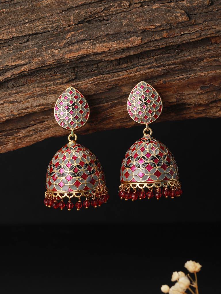 Gold Toned Designer Handpainted Jhumka Earrings : SJER2102