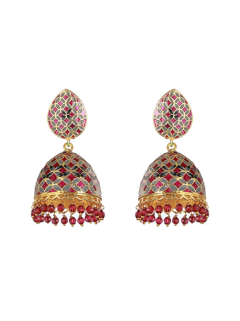 Gold Toned Designer Handpainted Jhumka Earrings : SJER2102