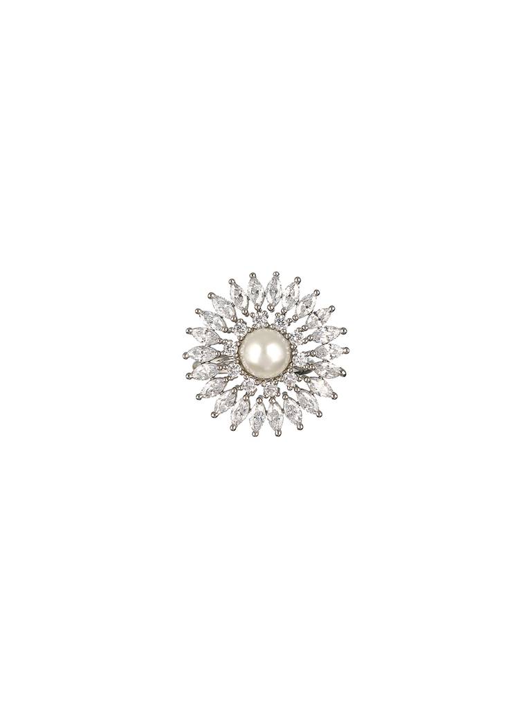 Silver Plated Pearl Studded Minimal Finger Ring : SJRG2109