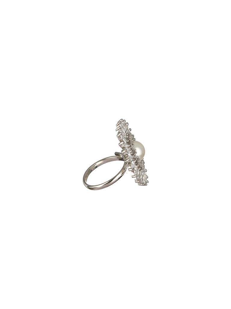 Silver Plated Pearl Studded Minimal Finger Ring : SJRG2109