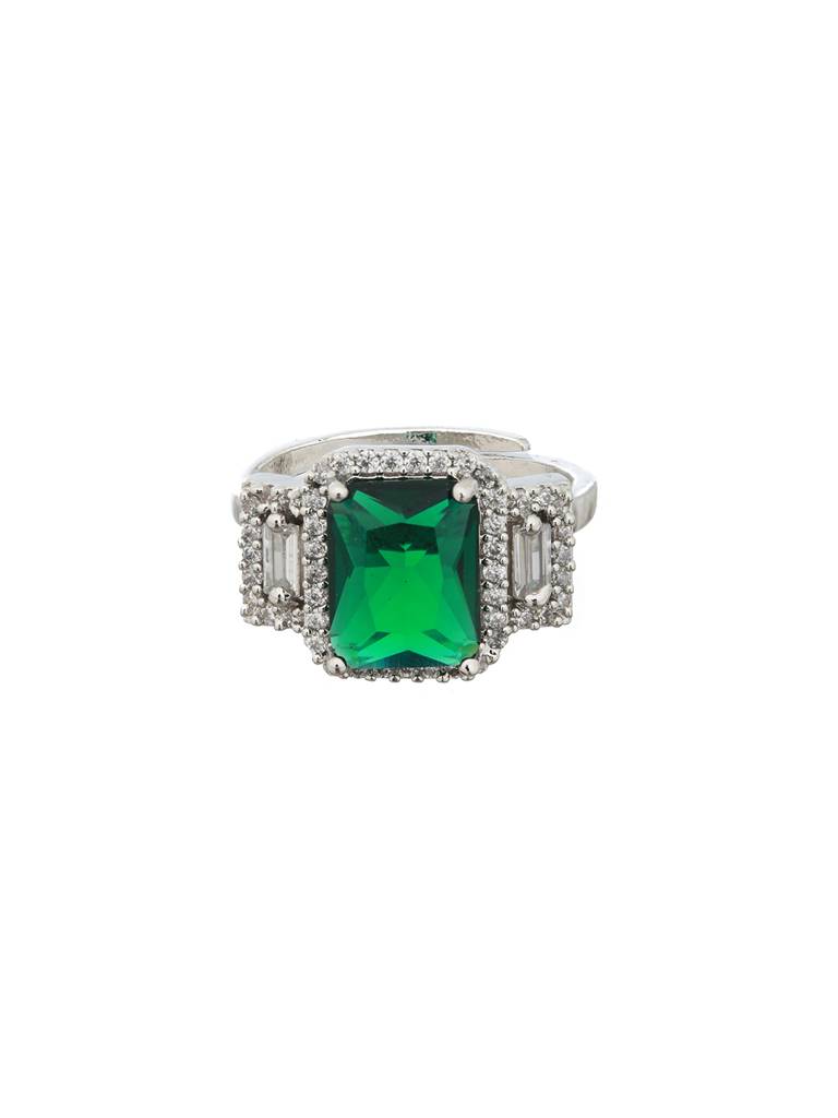 Silver Plated Green Ad Embellished Minimal Engagement Ring : SJRG2111