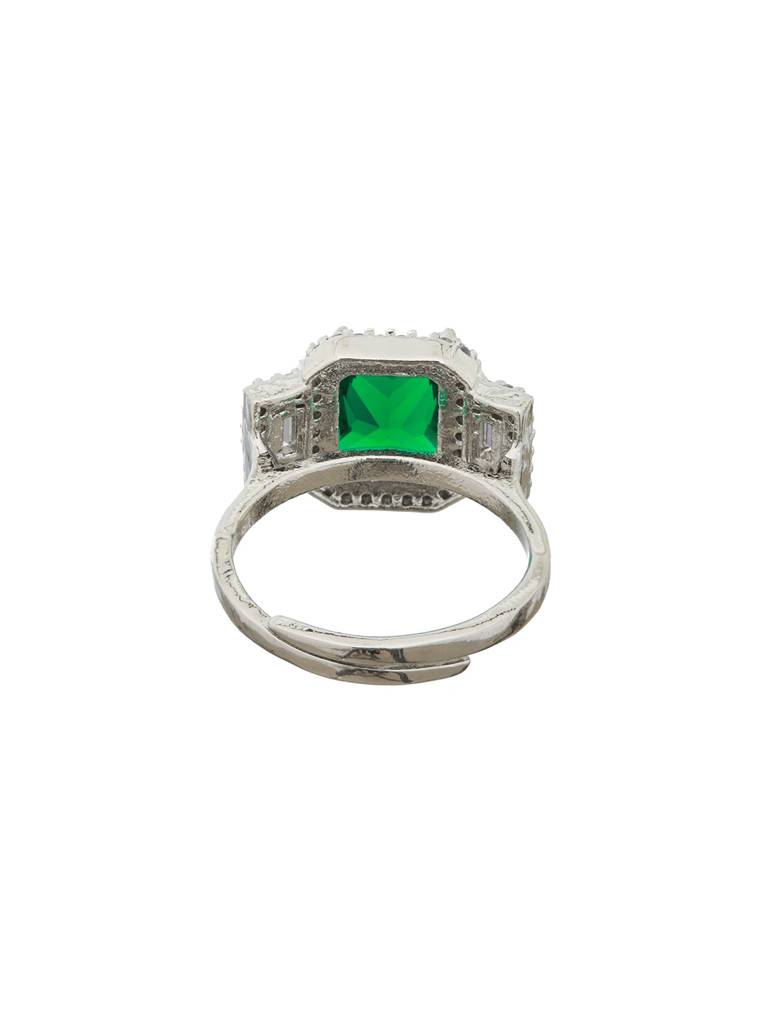 Silver Plated Green Ad Embellished Minimal Engagement Ring : SJRG2111