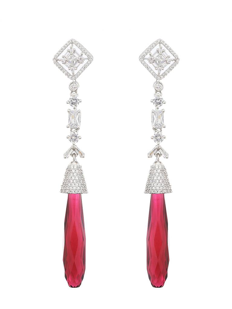 Silver Plated Red Ad Studded Designer Dangler Earrings : SJER2114