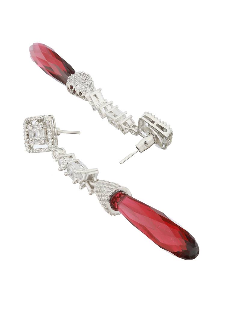 Silver Plated Red Ad Studded Designer Dangler Earrings : SJER2114