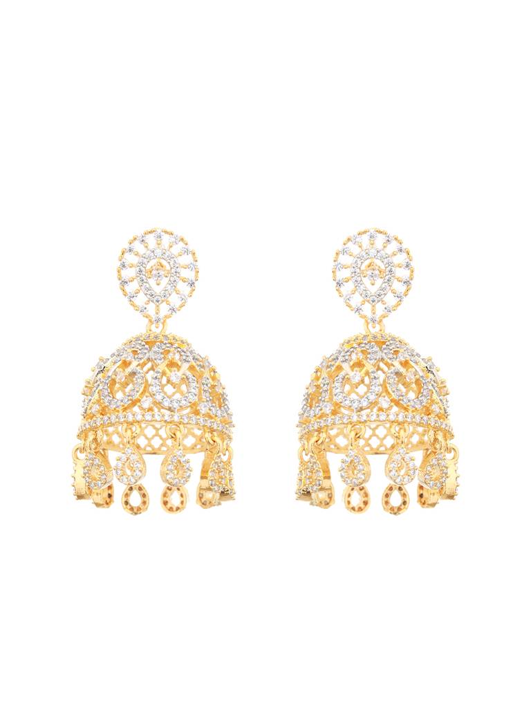 Gold Plated Cz Studded Statement Jhumka Earrings : SJER2116