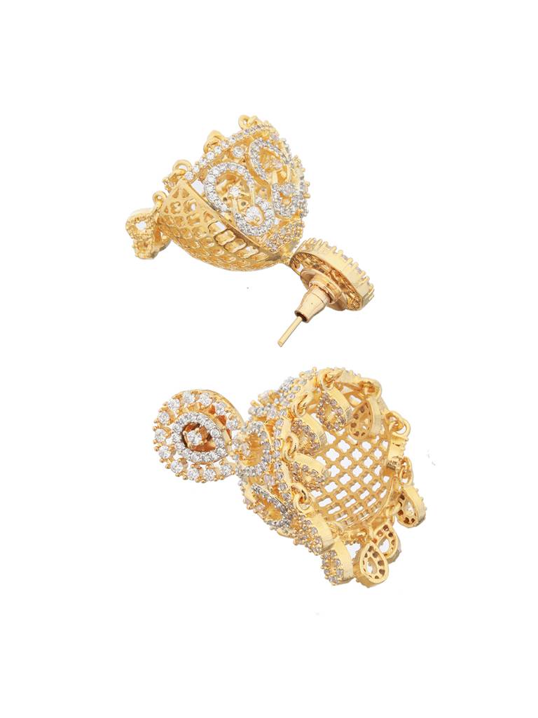 Gold Plated Cz Studded Statement Jhumka Earrings : SJER2116