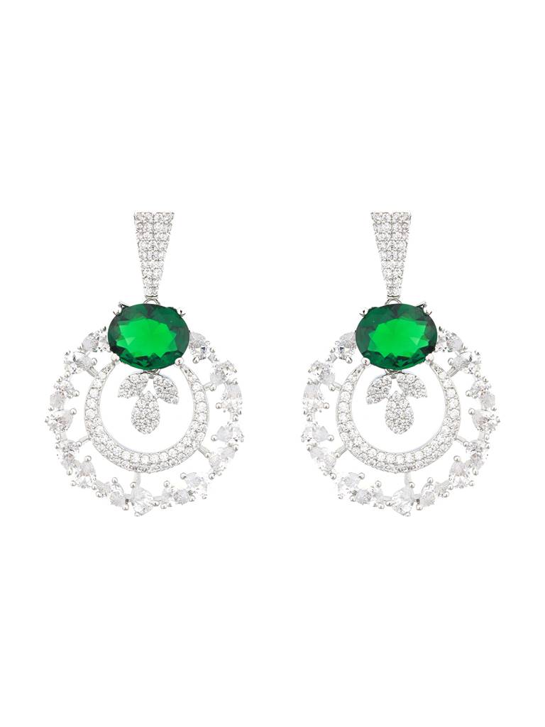 Silver Plated Cz Studded Statement Hoop Earrings : SJER2117