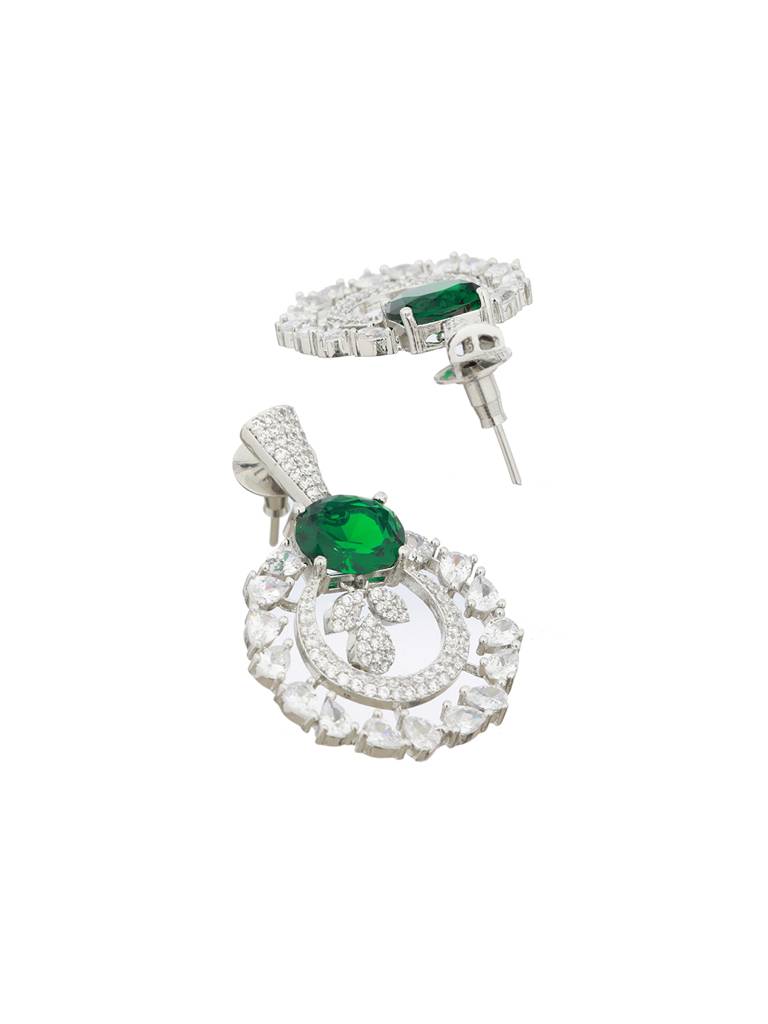 Silver Plated Cz Studded Statement Hoop Earrings : SJER2117