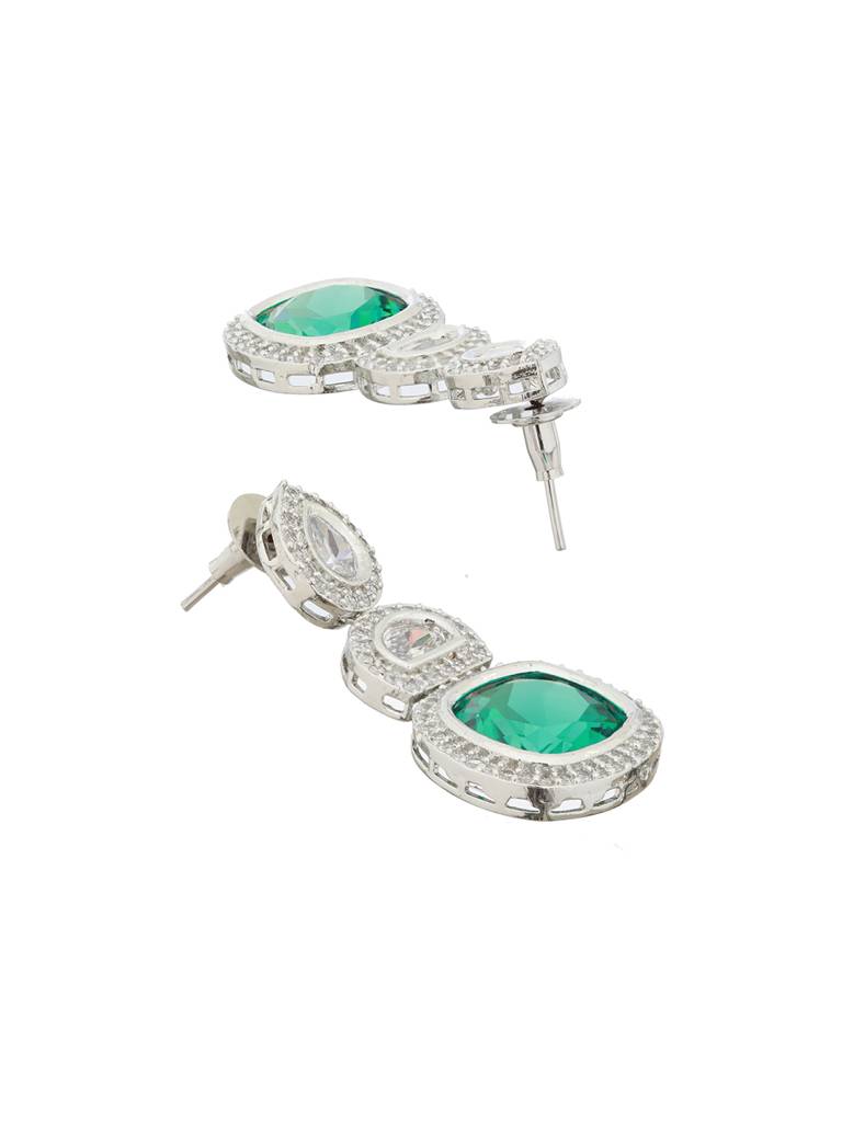 Silver Plated Green Ad Embellished Statement Dangler Earrings : SJER2120