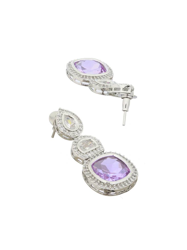 White Rhodium Lavender Cz Studded Statement Drop Earrings : SJER2121