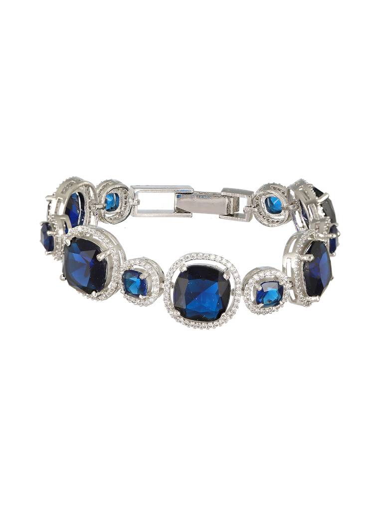 White Rhodium Plated Blue Wraparound Tennis Statement Bracelet : SJBR2133
