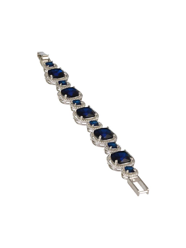 White Rhodium Plated Blue Wraparound Tennis Statement Bracelet : SJBR2133