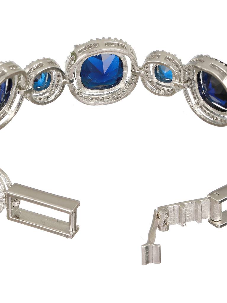 White Rhodium Plated Blue Wraparound Tennis Statement Bracelet : SJBR2133