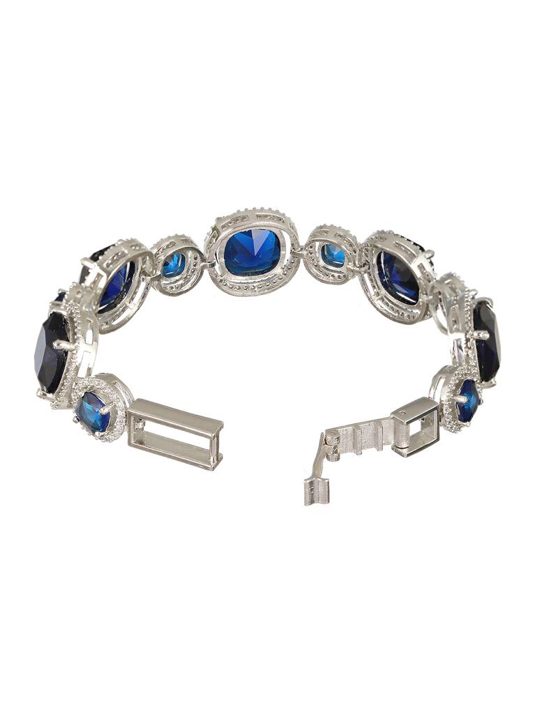 White Rhodium Plated Blue Wraparound Tennis Statement Bracelet : SJBR2133