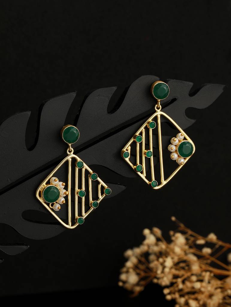 Yellow Stone Studded Studd Earrings : SJER2139
