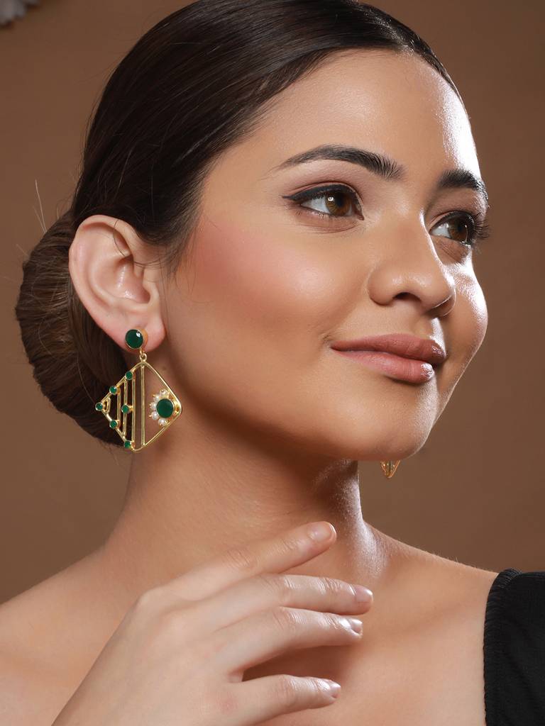 Yellow Stone Studded Studd Earrings : SJER2139