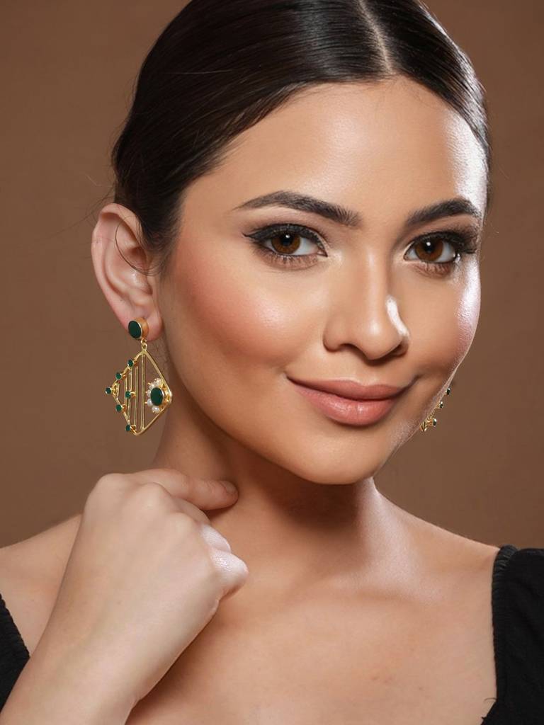 Yellow Stone Studded Studd Earrings : SJER2139