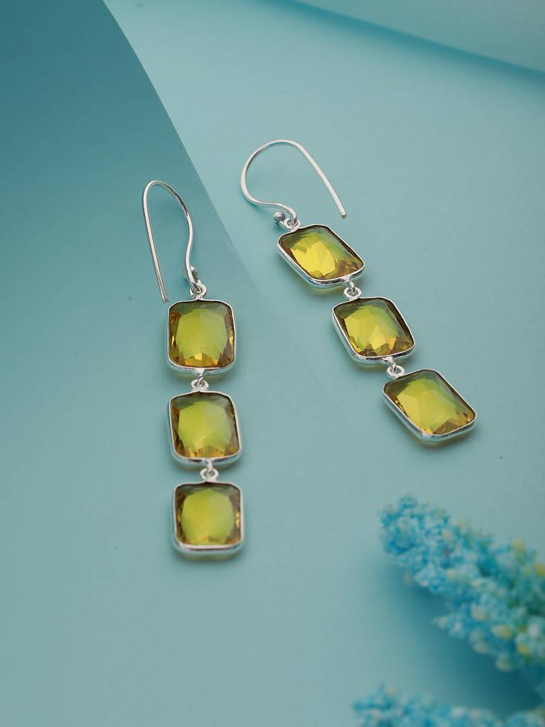 Yellow Stone Studded Drop Earrings : SJER2140