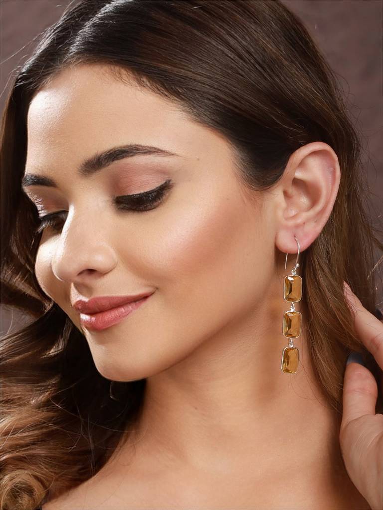 Yellow Stone Studded Drop Earrings : SJER2140