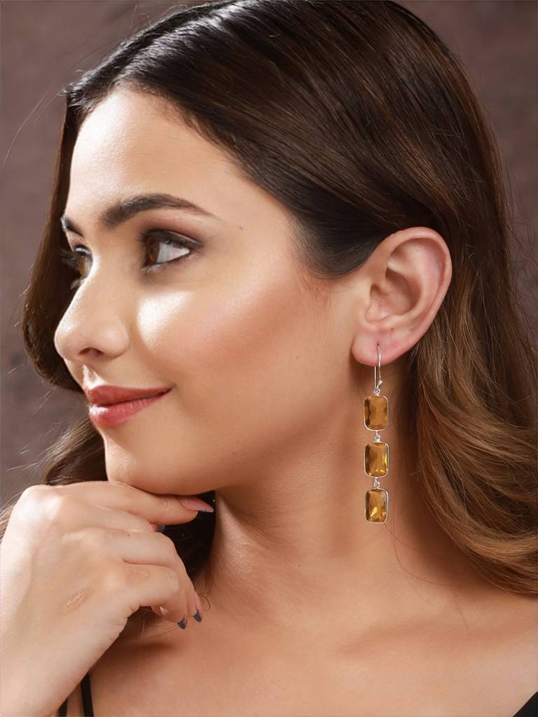 Yellow Stone Studded Drop Earrings : SJER2140