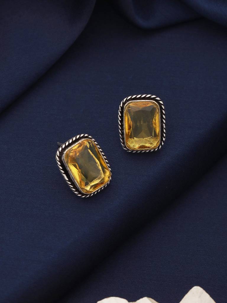 Yellow Stone Studded Studd Earrings. : SJER2141
