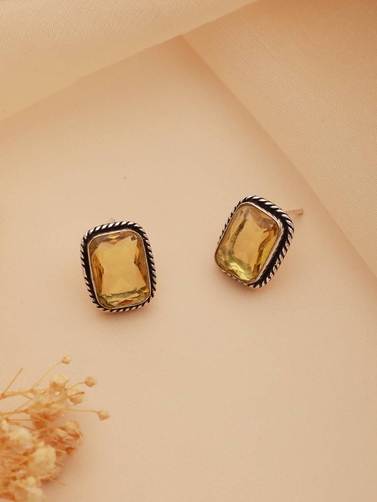Yellow Stone Studded Studd Earrings. : SJER2141