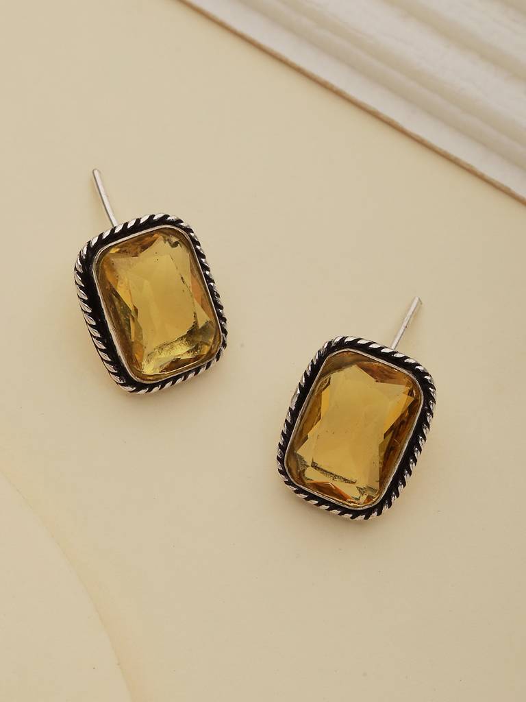 Yellow Stone Studded Studd Earrings. : SJER2141